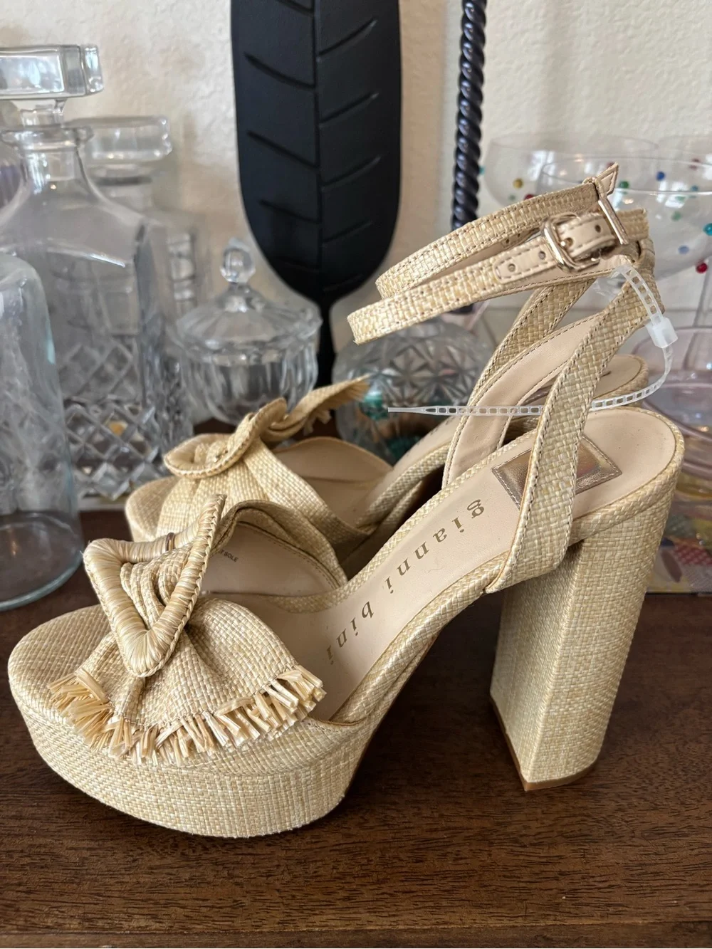 Brand New! Gianni Bini Raffia Woven Buckle Platform Sandals (Size: 9.5 & 9)